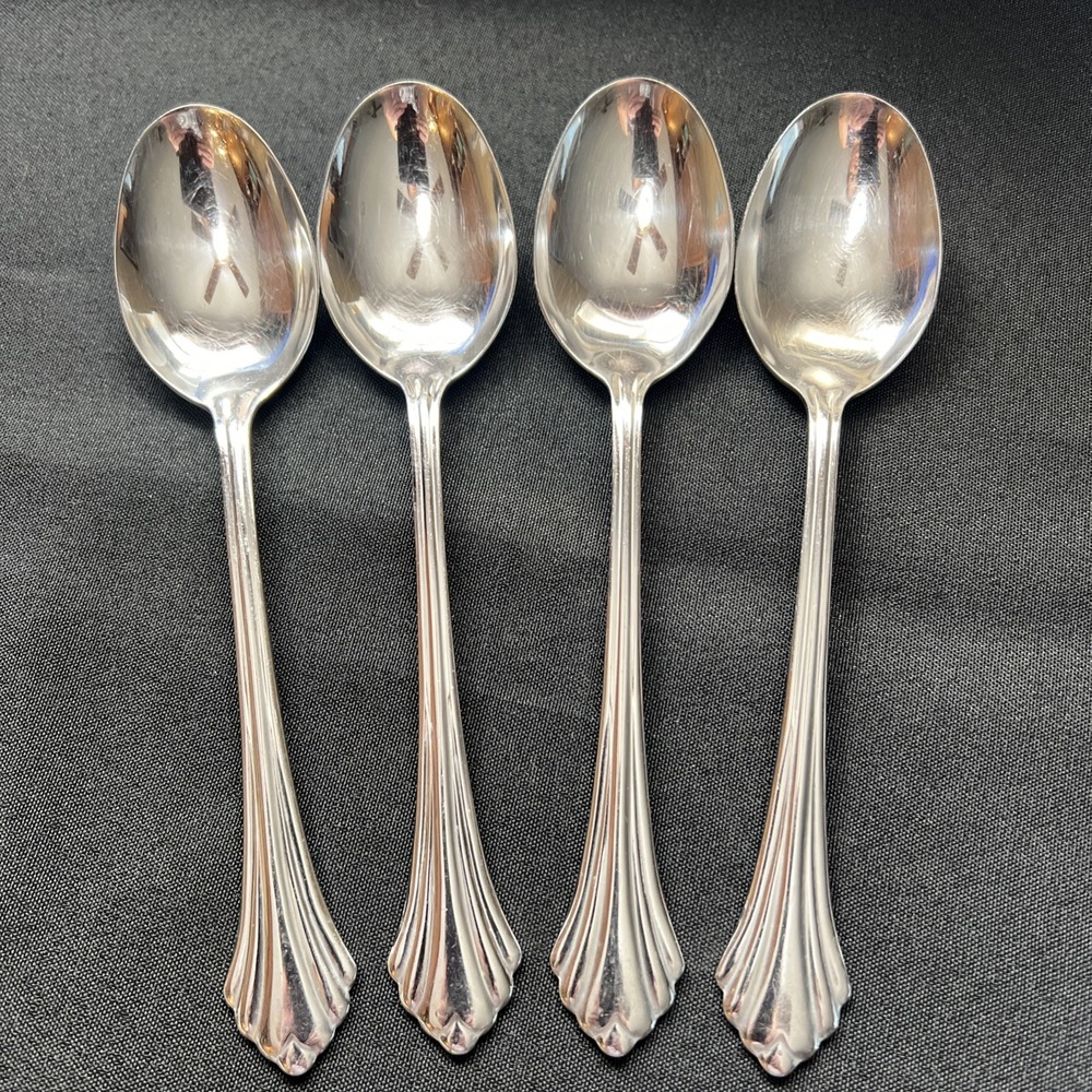 4 - Oneida BANCROFT Glossy Stainless USA Flatware 7" Long  Soup‎ Spoon Spoons